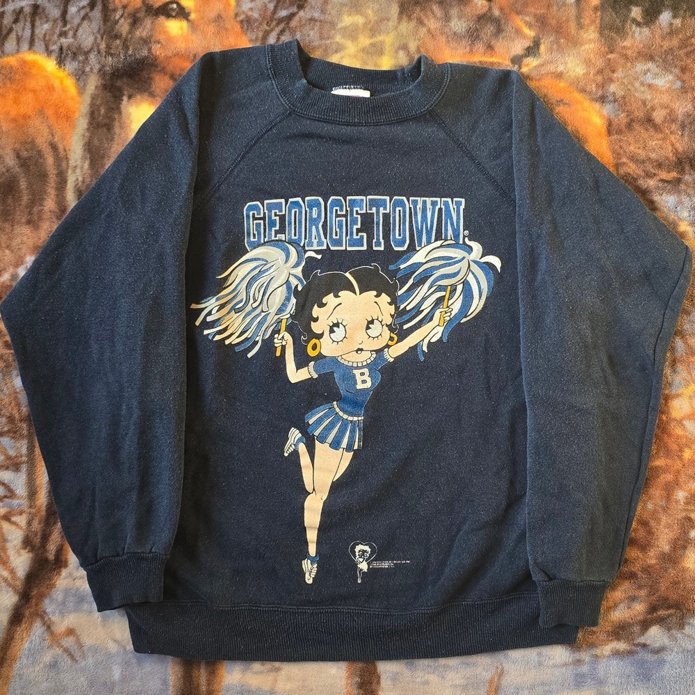 Vintage Betty Boop 1994 Georgetown University Hojas Raglan Crewneck Womens Large